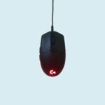 black and red corded computer mouse